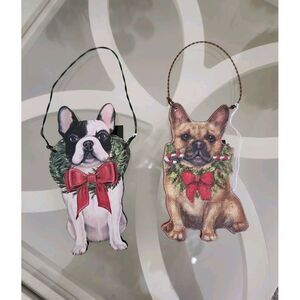 Candy‎ Cane Frenchie Christmas Ornament ( 2 Piece Set )